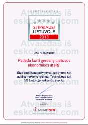 Sertifikatas Stipriausi Lietuvoje 2013